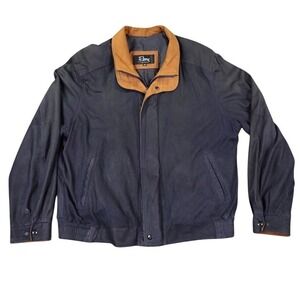 VTG Remy Leather Bomber Jacket Men 44 Bluish Gray Tan Contrast Double Collar USA